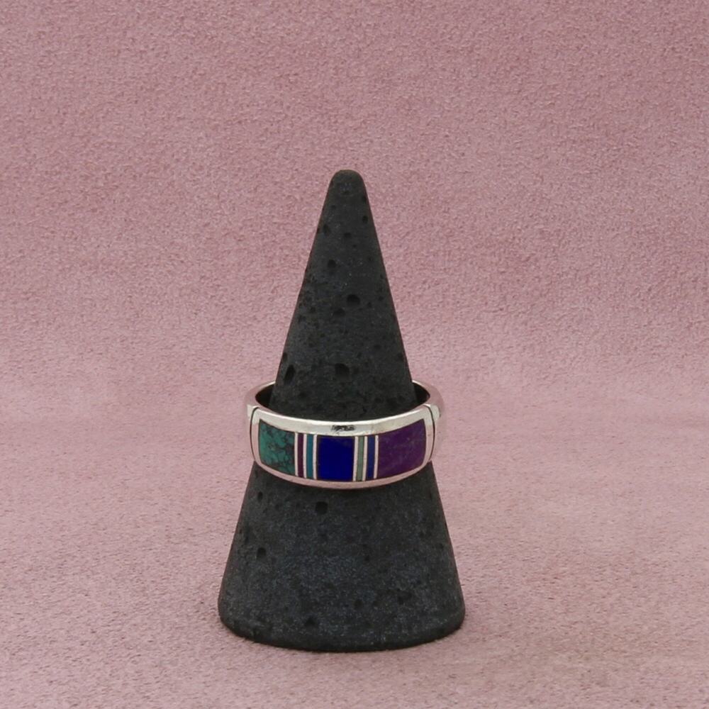 navajo sterling silver signed turquoise sugilite lapis ring size 8.25